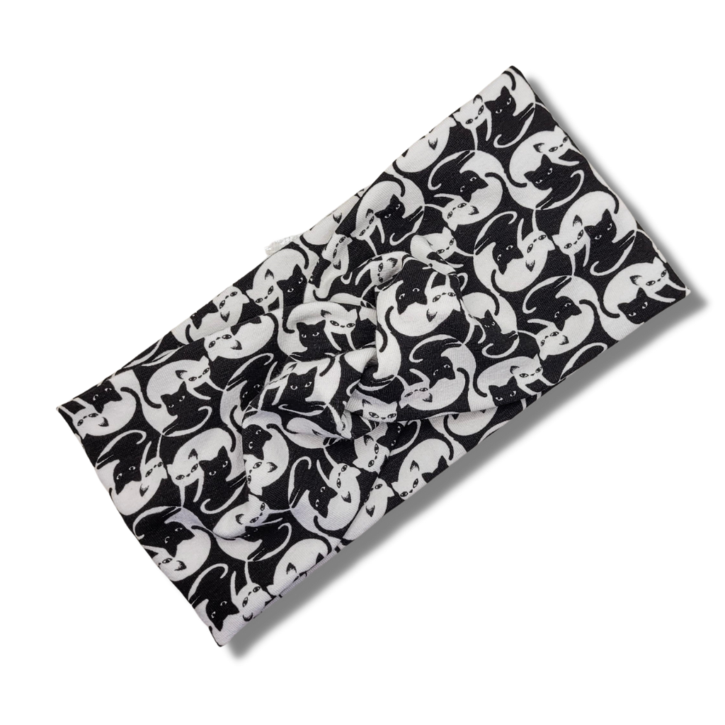 Bandeau en tricot extensible à imprimé chat noir et blanc