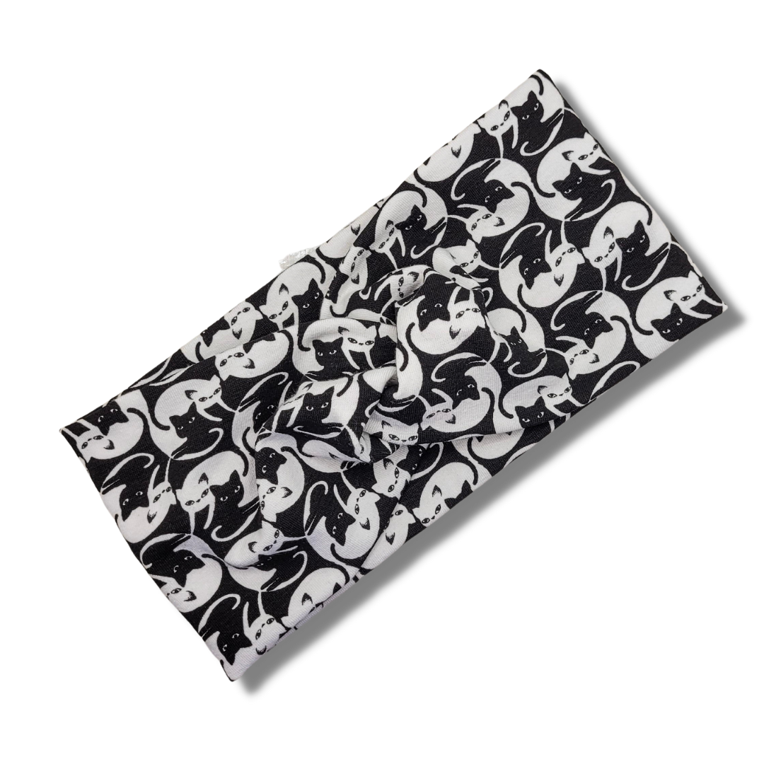 Black & White Cat Print Stretch Knit Headband