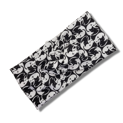 Black & White Cat Print Stretch Knit Headband