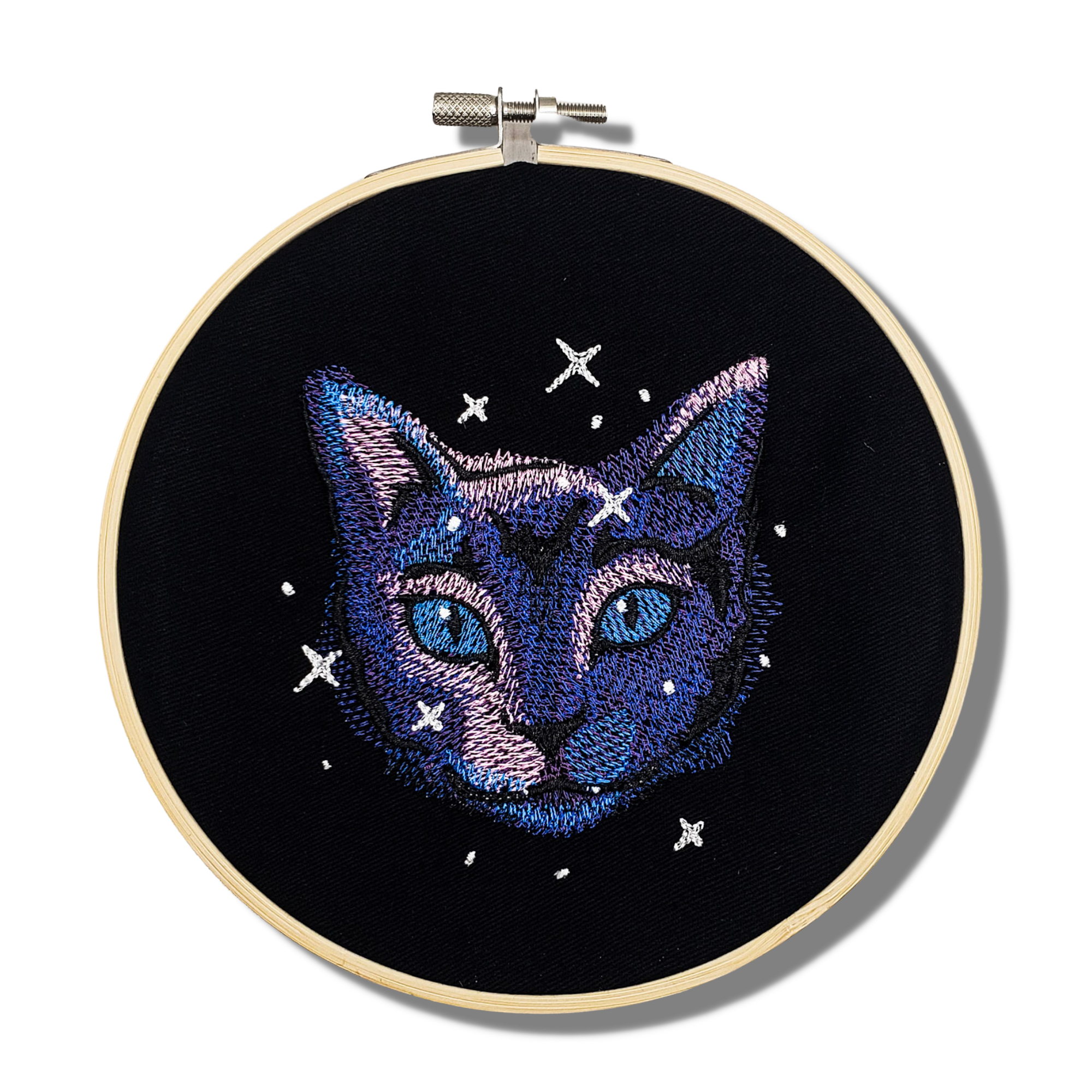Galaxy Cat Embroidered Wall Hanging - 6" Hoop