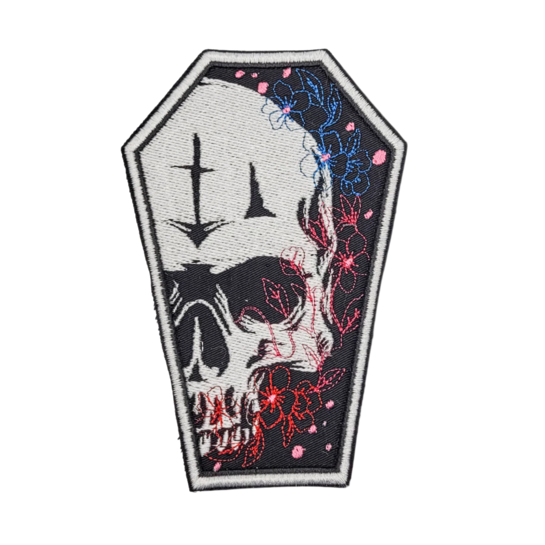 Half Skull Coffin Embroidered Patch