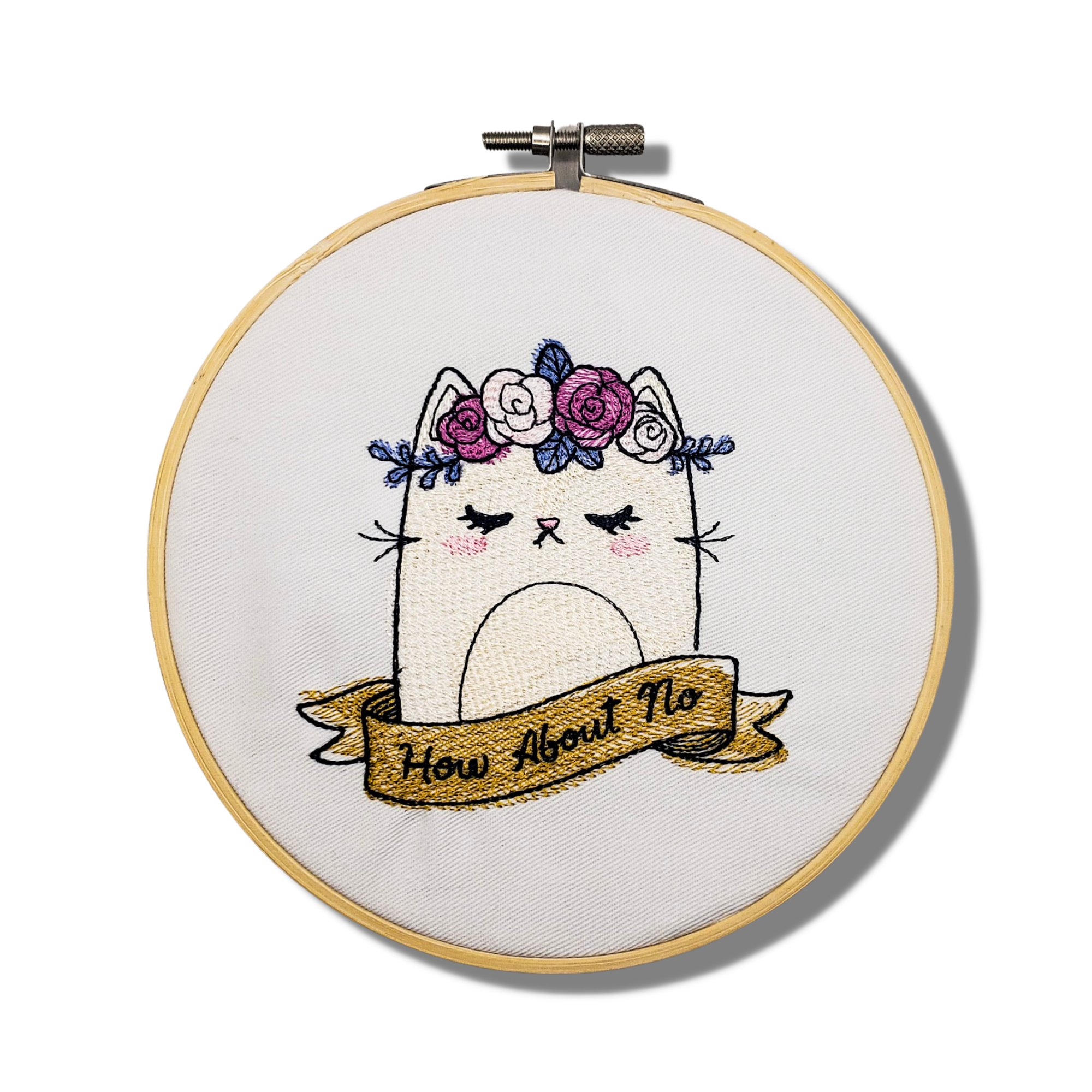 How About No Embroidered Wall Hanging - 6" Hoop