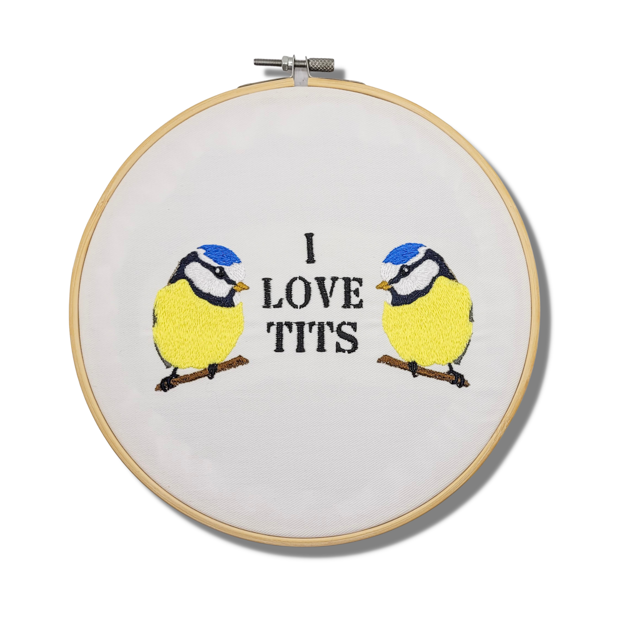 I Love Tits Embroidered Wall Hanging - 8" Hoop