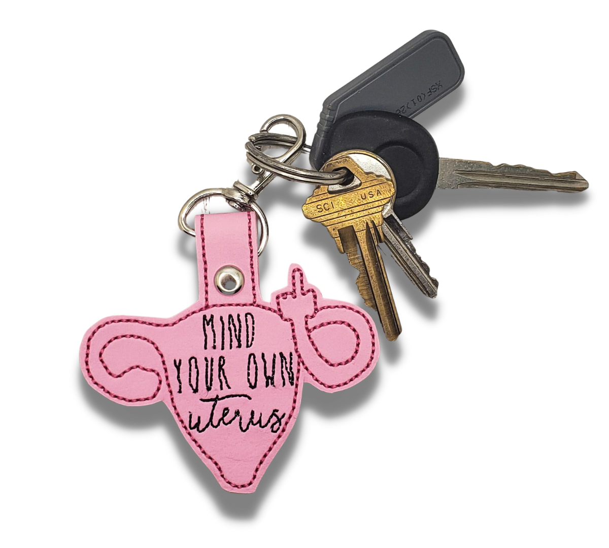 Mind Your Own Uterus Embroidered Vinyl Keychain