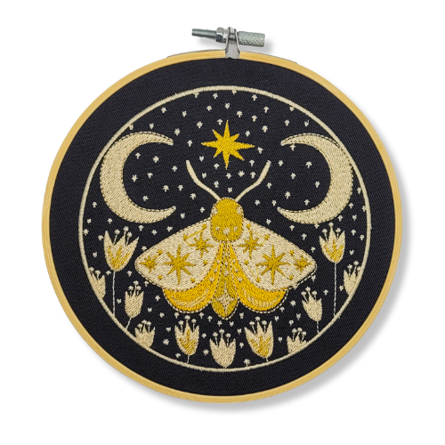 Night Moth Embroidered Wall Hanging - 6" Hoop