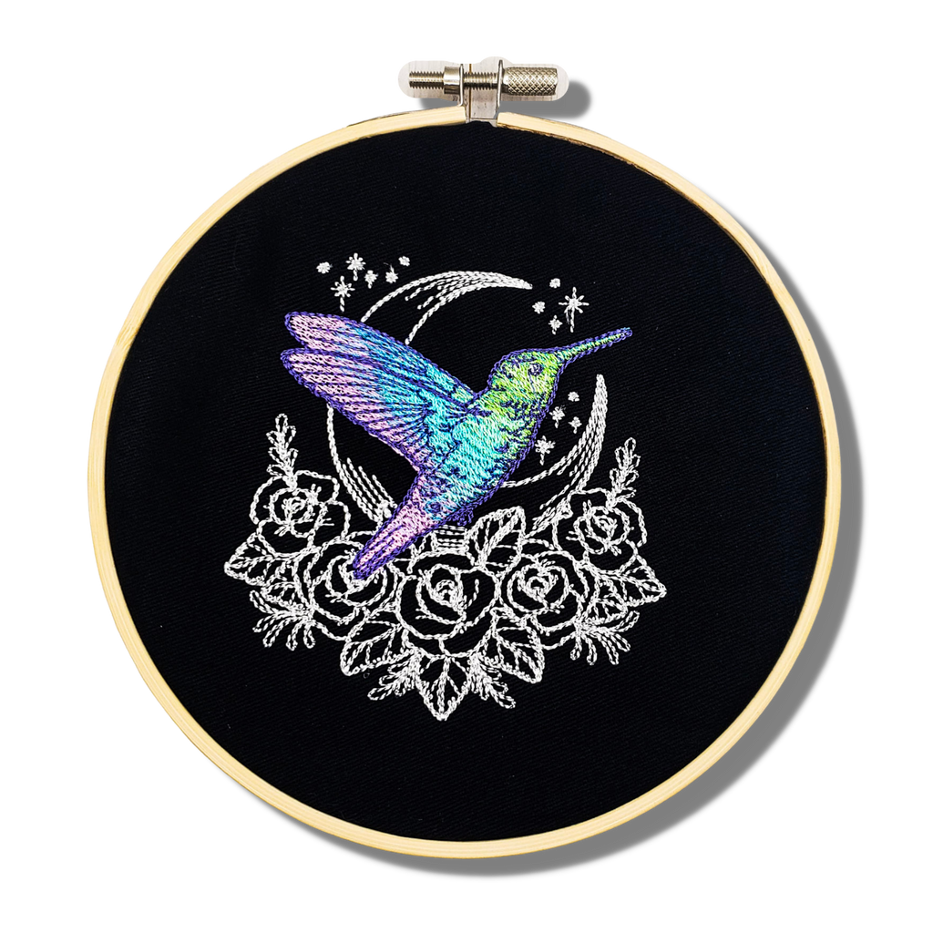 Mystic Hummingbird Embroidered Wall Hanging - 6" Hoop