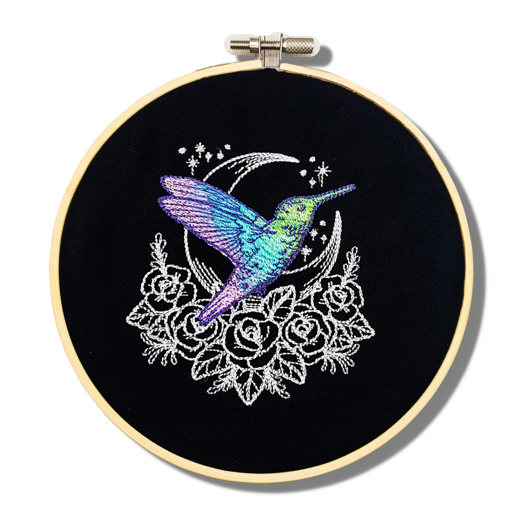 Mystic Hummingbird Embroidered Wall Hanging - 6" Hoop