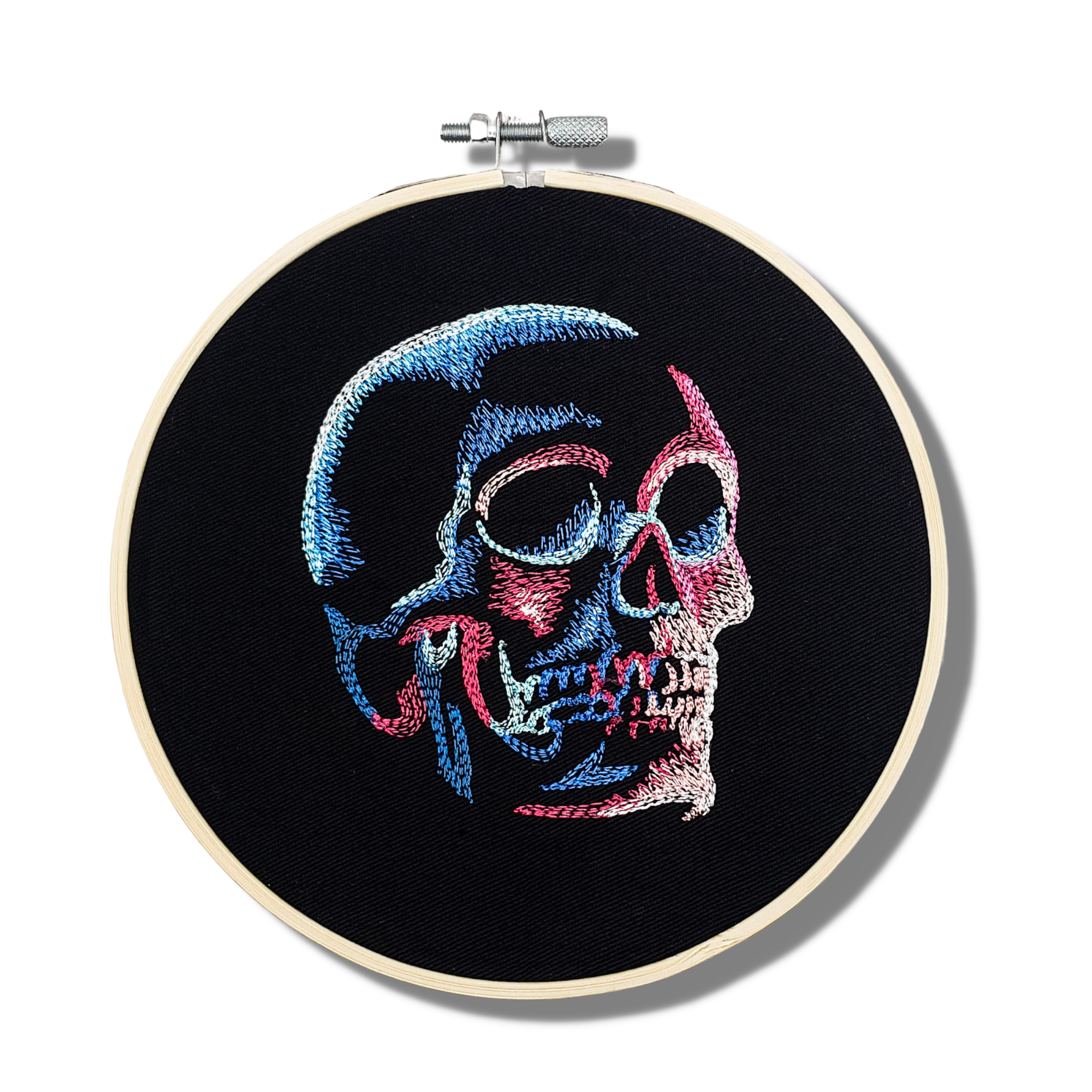 Neon Skull Embroidered Wall Hanging - 6" Hoop