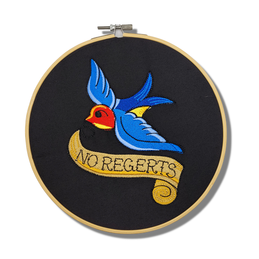 8" No Regerts Embroidered Wall Hanging