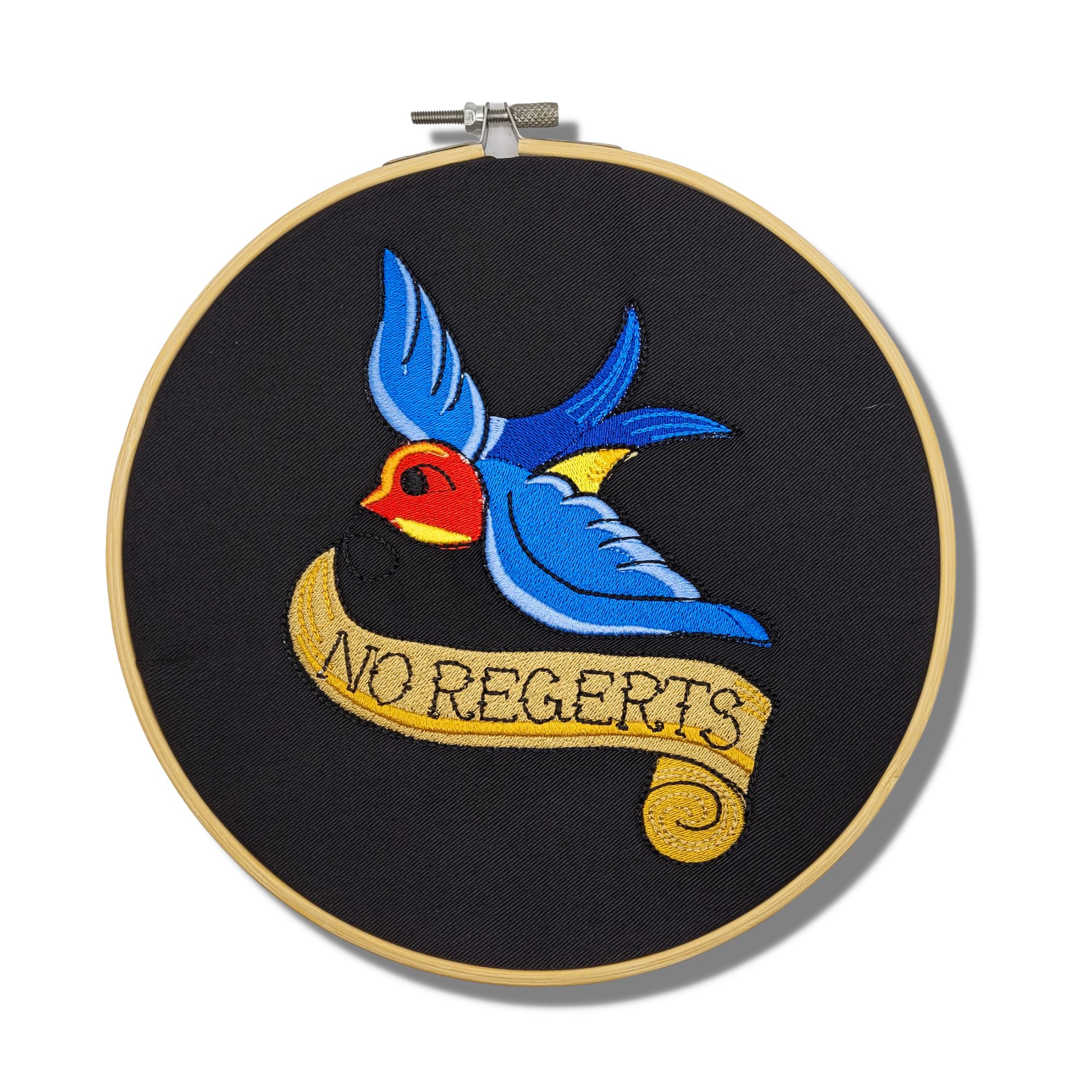 No Regerts Embroidered Wall Hanging - 8" Hoop