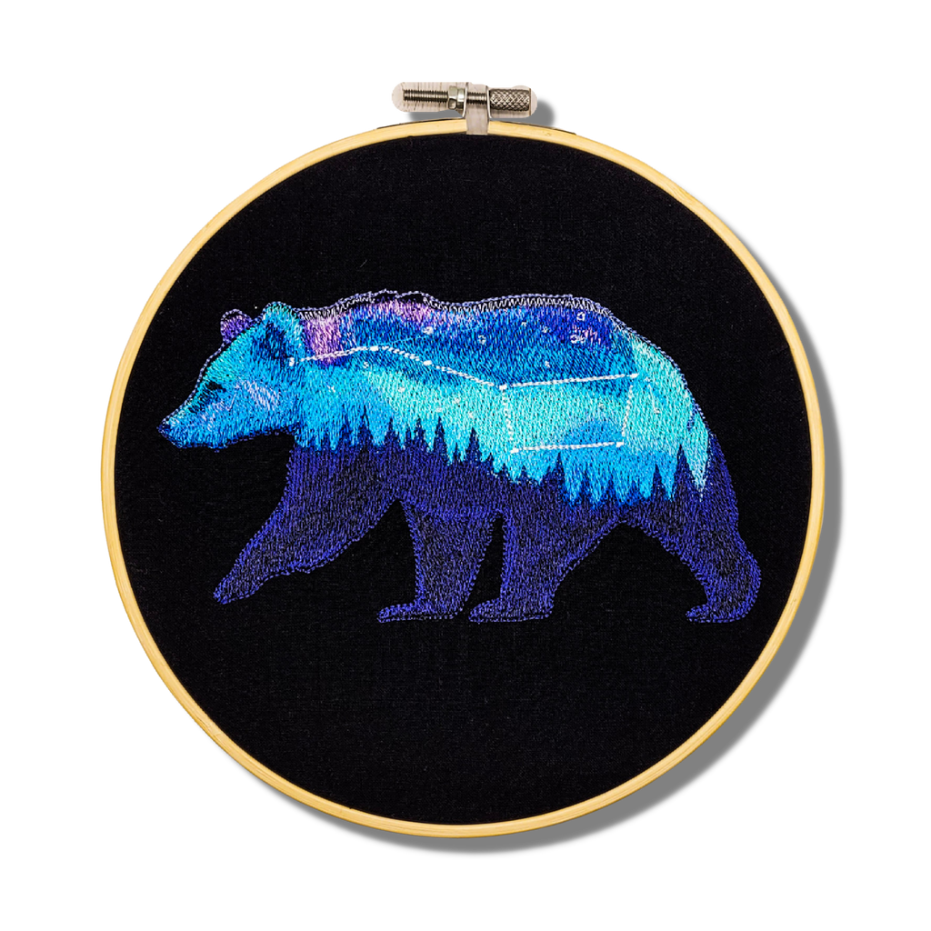 Aurora Borealis Bear Embroidered Wall Hanging - 8" Hoop