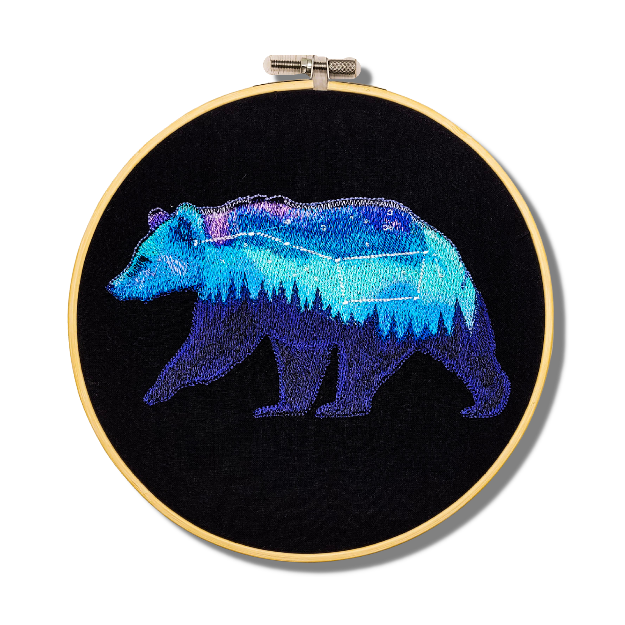Aurora Borealis Bear Embroidered Wall Hanging - 8" Hoop