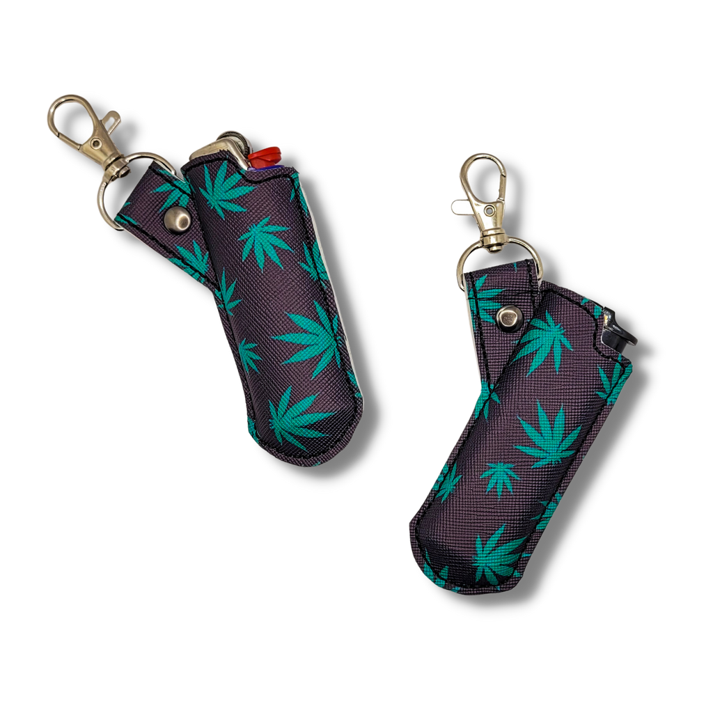 Estuche para encendedor con hojas de cannabis
