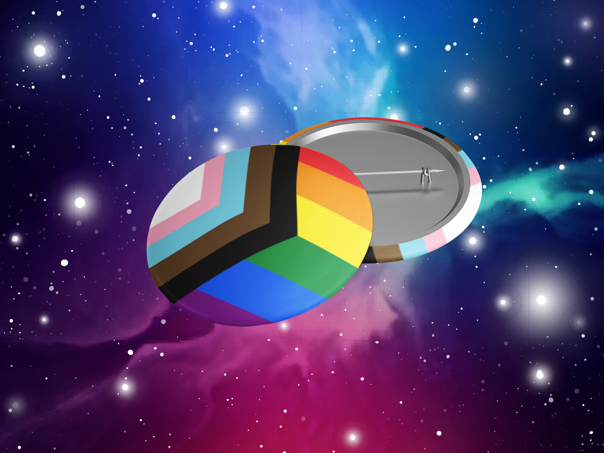 Botón con la bandera del orgullo del progreso