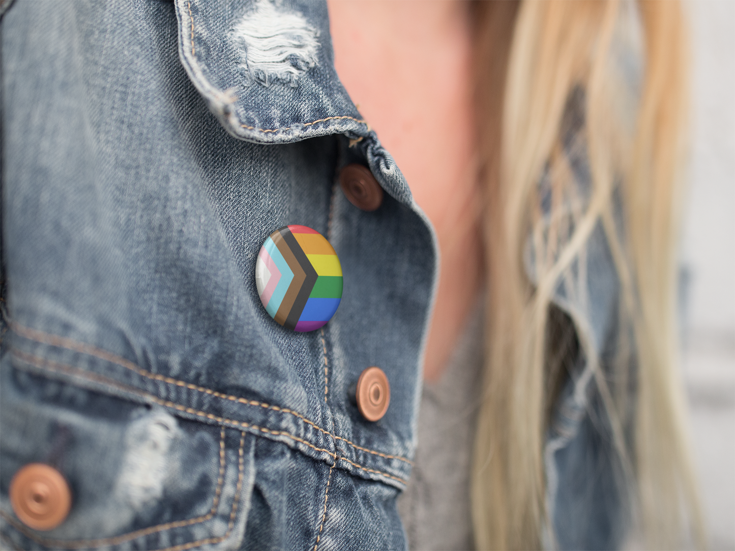 Progress Pride Flag Pinback Button