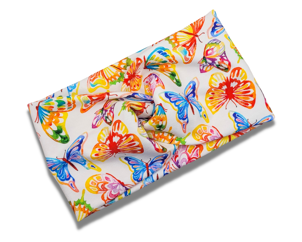Bandeau en tricot extensible French Terry à motifs de papillons arc-en-ciel
