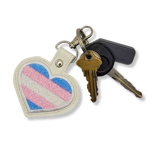 Trans Flag Heart Vinyl Keychain