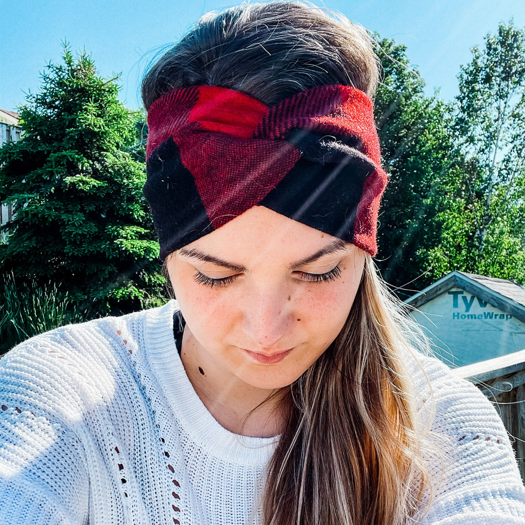 Red Buffalo Plaid Stretch Knit Headband