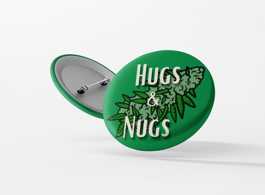 Botón pinback de abrazos y cogollos de marihuana